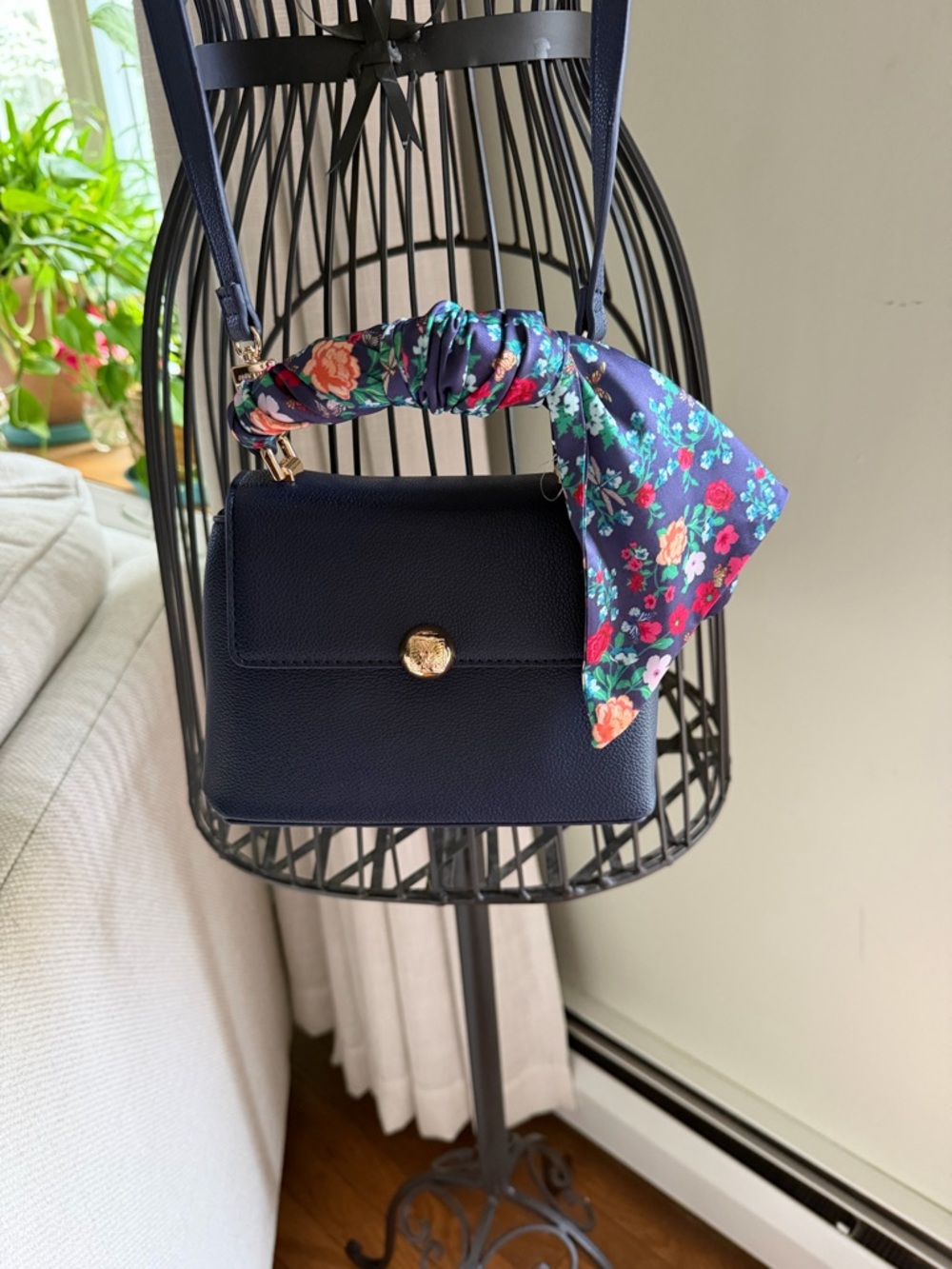 Anne Klein Navy Pebbled Crossbody with Floral